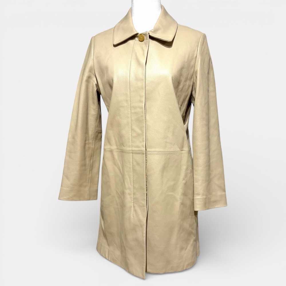 Vintage Ilda Park Choon Moo Leather Coat Cream Beige Mid Length‎ Small